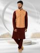 Maroon,Orange Colour Wedding Kurta Pajama Jacket.