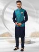 Blue Colour Party Wear Kurta Pajama Jacket.