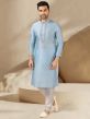 Sky Blue Colour Mens Kurta Pajama in Banarasi Silk Fabric.