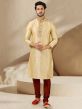 Golden Colour Banarasi Silk Fabric Mens Kurta Pajama.