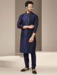 Navy Blue Colour Party Wear Kurta Pajama in Banarasi Silk Fabric.