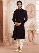 Black Colour Silk Fabric Indowestern Style Mens Sherwani.