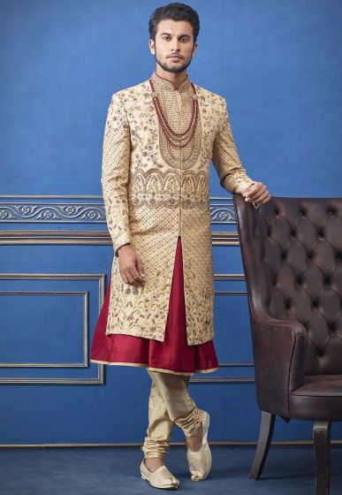 Indian Groom Sherwani Golden Colour.