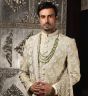 Grey Embroidered Silk Sherwani With Stole