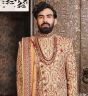 Golden Embroidered Silk Sherwani Set For Men