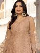 Beige Straight Cut Net Suit With Dupatta