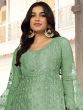 Green Embroidered Festive Suit In Net