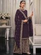 Purple Georgette Sharara Suit With Embroidery