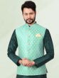 Green Festive Kurta Pyjama With Nehru Jacket