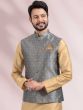 Beige Party Wear Kurta Pyjama With Jacket