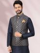 Readymade Blue Kurta Pajama With Nehru Jacket