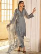 Grey Sequined Pant Style Salwar Suit In Georgette