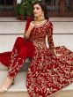 Red Embroidered Slitted Salwar Suit In Net