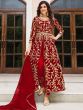 Red Embroidered Slitted Salwar Suit In Net