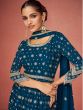 Blue Embroidered Gathered Suit With Dupatta