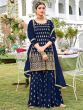 Blue Colour Georgette Fabric Sharara Salwar Suit.