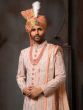 Peach Embroidered Mens Sherwani In Georgette