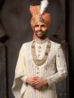 Cream Embroidered Groom Sherwani In Georgette