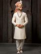 Cream Traditional Sherwani Set With Embroidery