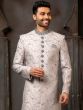 White Sequins Embroidered Art Silk Sherwani Set