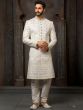 White Embroidered Groom Sherwani In Art Silk