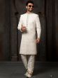 White Sequined Groom Sherwani Set In Georgette