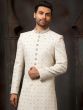 White Groom Stone Work Sherwani Set In Georgette