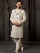 Grey Embroidered Art Silk Sherwani For Engagement