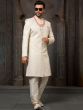 White Thread Embroidered Art Silk Sherwani