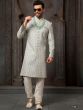 Grey Art Silk Sherwani With Embroidery