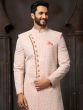 Peach Sequined Sherwani In Georgette