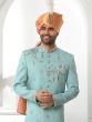 Blue Thread Embroidered Silk Sherwani For Men