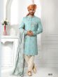 Blue Thread Embroidered Silk Sherwani For Men