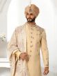 Yellow Embroidered Groom Sherwani In Silk