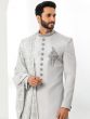 Silver Embroidered Silk Sherwani With Stole