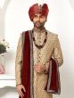 Beige Embroidered Groom Sherwani In Art Silk