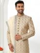 Cream Embroidered Groom Sherwani With Stole