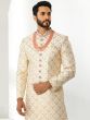 Cream Readymade Sherwani With Embroidery