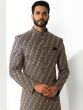 Blue Sequins Embroidered Sherwani In Art Silk