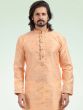 Peach Woven Kurta Pajama In Banarasi Silk