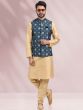 Beige Art Silk Kurta Pajama With Blue Jacket