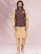 Cream Readymade Kurta Pyjama With Nehru Jacket