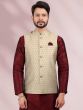 Maroon Silk Kurta Pyjama With Printed Jacket