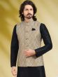 Black Mens Kurta Pyjama With Printed Jacket