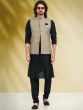 Black Mens Kurta Pyjama With Printed Jacket