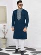 Blue Embroidered Jacquard Kurta Pajama