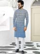 Blue Printed Jacquard Kurta Pyjama