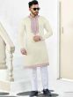 Off White Embroidered Kurta Pyjama For Men