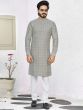 Readymade Grey Printed Mens Kurta Pyjama