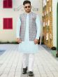 Blue Jacquard Festive Kurta Pyjama With Jacket